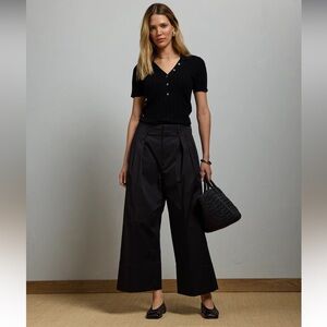 NEW AE77 Premium Wide Leg Cropped Pleated Trousers Black Size 8